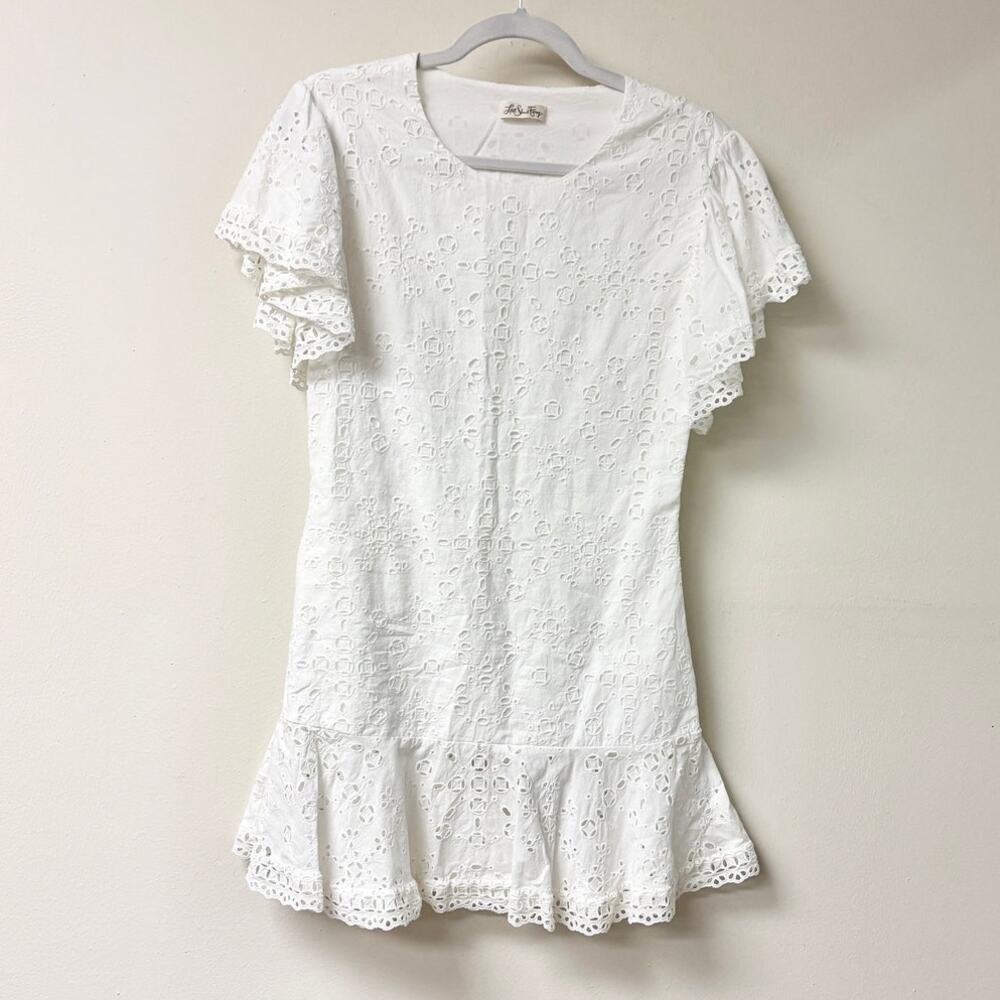 Loveshackfancy Eyelet Flutter Sleeve Ruffle Hem M… - image 1